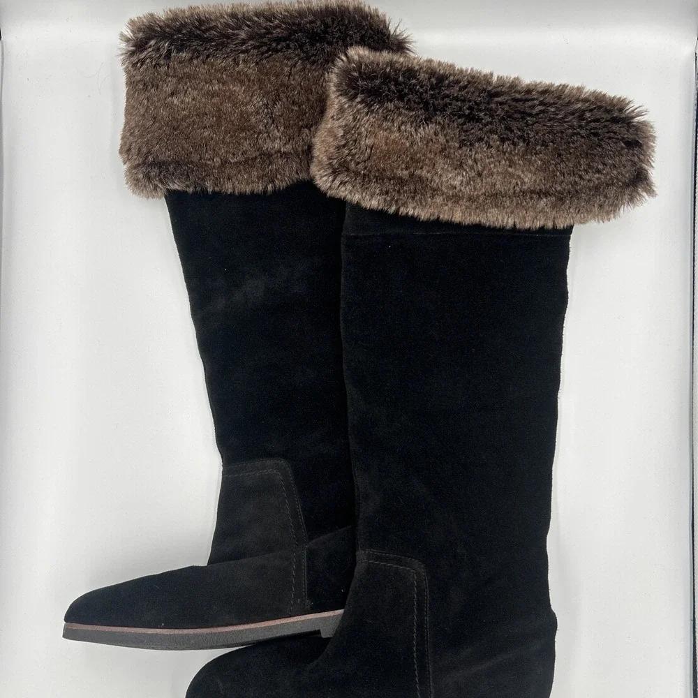 SAM EDELMAN 8M Black Orlando OTK Suede Faux Fur Cuff‎ Tall Boots Riding Luxury